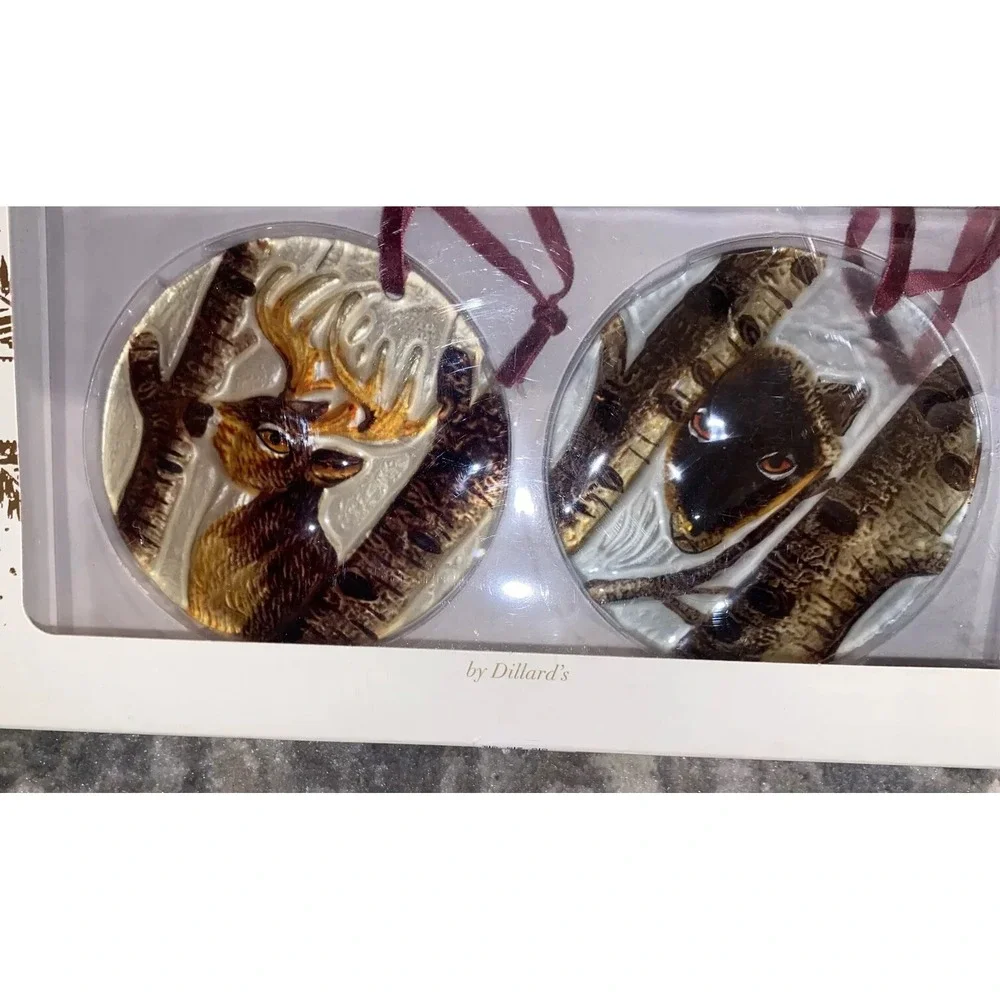 NEW Trimsetter Dillard's CHRISTMAS TREE ORNAMENT Wolf And Deer Set  Pair 4.5